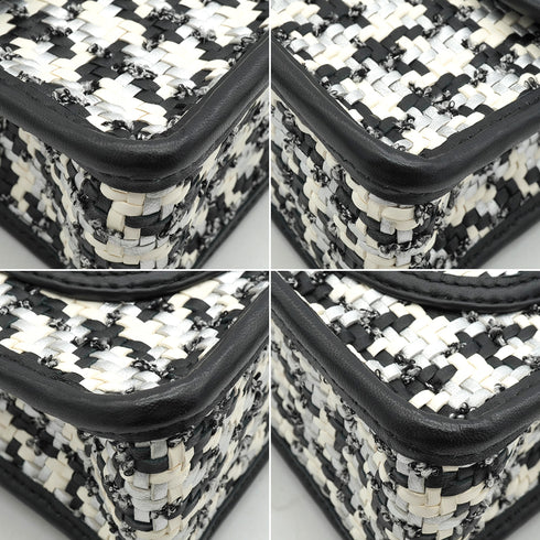 CHANEL TURN LOCK CHAIN SHOULDER BAG CAMBON HOUNDSTOOTH BLACK WHITE SILVER LEATHER GOLD HARDWARE 90340478