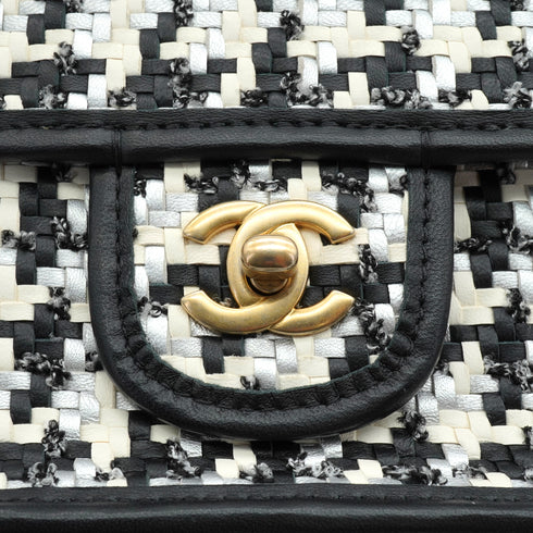 CHANEL TURN LOCK CHAIN SHOULDER BAG CAMBON HOUNDSTOOTH BLACK WHITE SILVER LEATHER GOLD HARDWARE 90340478