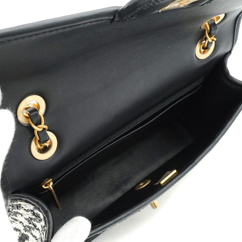 CHANEL TURN LOCK CHAIN SHOULDER BAG CAMBON HOUNDSTOOTH BLACK WHITE SILVER LEATHER GOLD HARDWARE 90340478