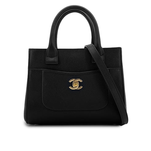CHANEL TURN LOCK HAND SHOULDER BAG BLACK CAVIAR SKIN GOLD HARDWARE 90314386