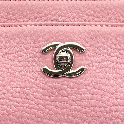 CHANEL TURN LOCK TOTE BAG PINK LEATHER SILVER HARDWARE 90324848