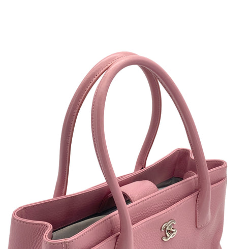 CHANEL TURN LOCK TOTE BAG PINK LEATHER SILVER HARDWARE 90324848