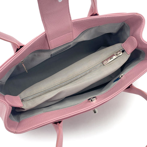CHANEL TURN LOCK TOTE BAG PINK LEATHER SILVER HARDWARE 90324848