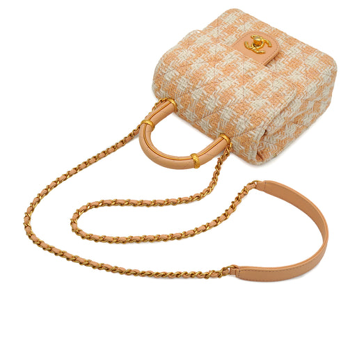 CHANEL MATELASSE CHAIN HAND SHOULDER BAG BEIGE TWEED GOLD HARDWARE 90332581