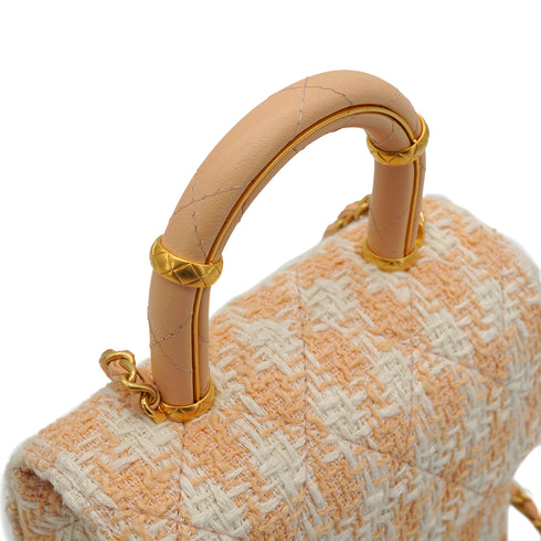 CHANEL MATELASSE CHAIN HAND SHOULDER BAG BEIGE TWEED GOLD HARDWARE 90332581