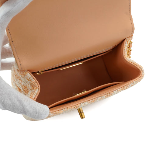 CHANEL MATELASSE CHAIN HAND SHOULDER BAG BEIGE TWEED GOLD HARDWARE 90332581