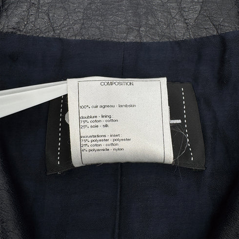 CHANEL TWEED LEATHER JACKET NAVY LAMB SKIN 40 P51 RTW 90313367