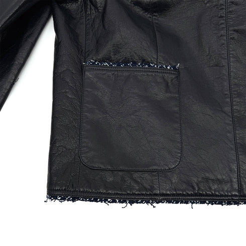 CHANEL TWEED LEATHER JACKET NAVY LAMB SKIN 40 P51 RTW 90313367