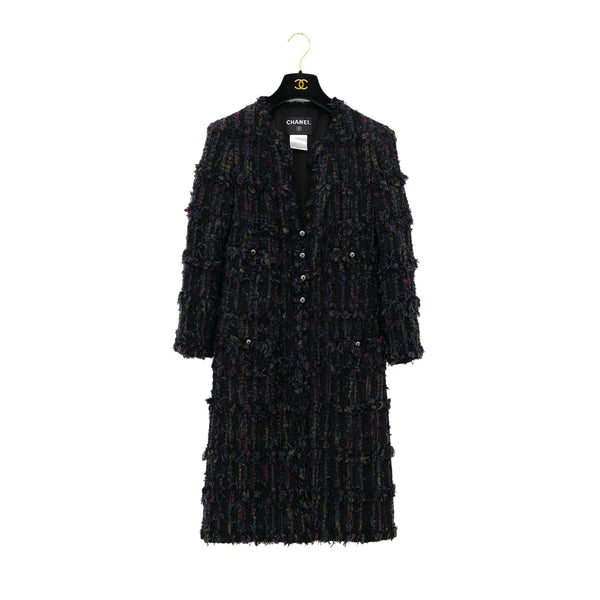 CHANEL TWEED LONG COAT BLACK NYLON 38 P27 RTW 90313366