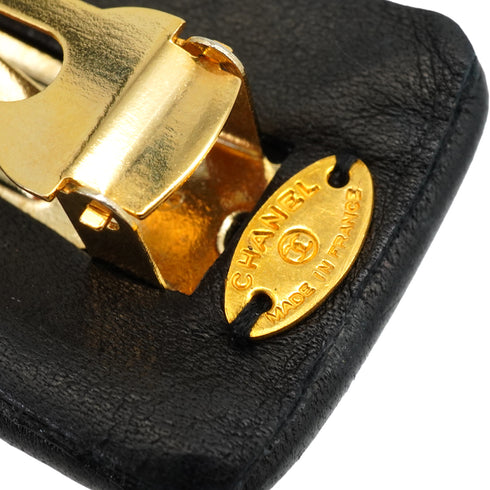 CHANEL LOGO VALLETTA BLACK LEATHER HAIR ACCESSORY 90350567