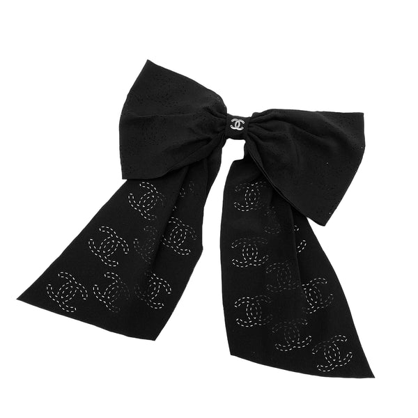 CHANEL VALLETTA RIBBON COCOMARK BLACK SILVER HAIR ACCESSORY 23B 90326780