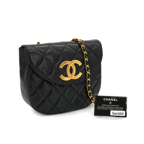 VINTAGE CHANEL MATELASSE HALF MOON CHAIN SHOULDER BAG BLACK LAMB SKIN 90332918