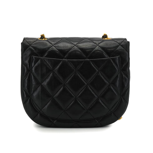 VINTAGE CHANEL MATELASSE HALF MOON CHAIN SHOULDER BAG BLACK LAMB SKIN 90332918