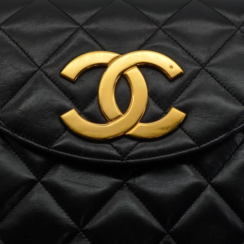 VINTAGE CHANEL MATELASSE HALF MOON CHAIN SHOULDER BAG BLACK LAMB SKIN 90332918