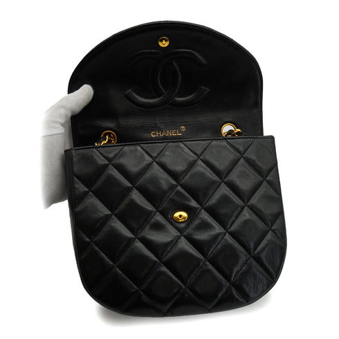 VINTAGE CHANEL MATELASSE HALF MOON CHAIN SHOULDER BAG BLACK LAMB SKIN 90332918