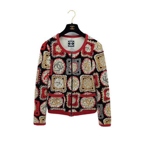 CHANEL_VINTAGE_COCOMARK_FLEECE_CARDIGAN_RED_BLACK_BEIGE_COTTON_38_09P_RTW_90313370_japan