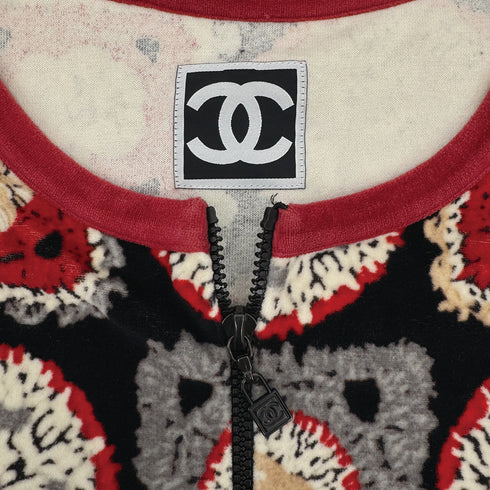 CHANEL VINTAGE COCOMARK FLEECE CARDIGAN RED BLACK BEIGE COTTON 38 09P RTW 90313370
