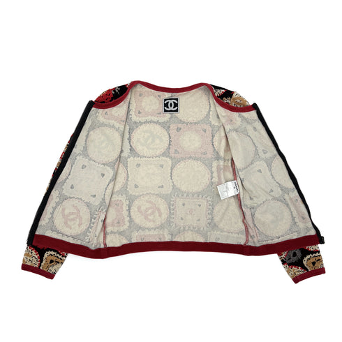 CHANEL VINTAGE COCOMARK FLEECE CARDIGAN RED BLACK BEIGE COTTON 38 09P RTW 90313370