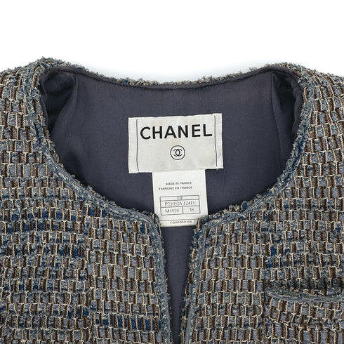 CHANEL VINTAGE COCO BUTTON DENIM TWEED JACKET BLUE GRAY COTTON 38 03P RTW 90313368