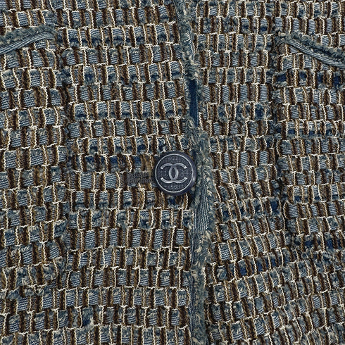CHANEL VINTAGE COCO BUTTON DENIM TWEED JACKET BLUE GRAY COTTON 38 03P RTW 90313368