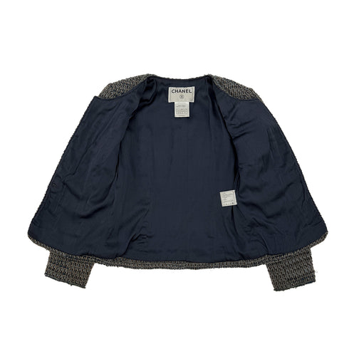 CHANEL VINTAGE COCO BUTTON DENIM TWEED JACKET BLUE GRAY COTTON 38 03P RTW 90313368