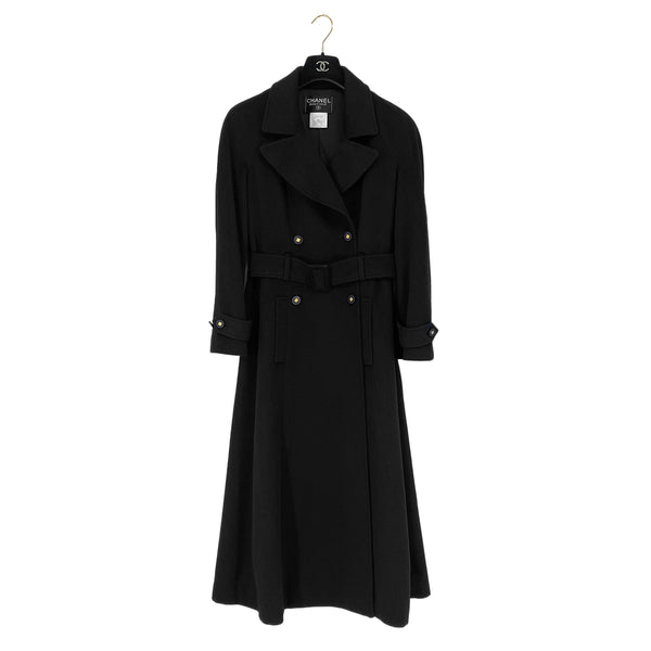 CHANEL VINTAGE COCO BUTTON LONG COAT BLACK CASHMERE 38 96A RTW 90312711
