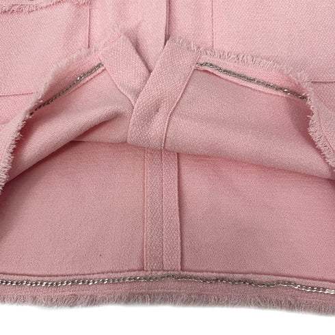 CHANEL VINTAGE COCO BUTTON TWEED HALF SLEEVE FRINGE TOPS LIGHT PINK WOOL 42 08C RTW 90311812