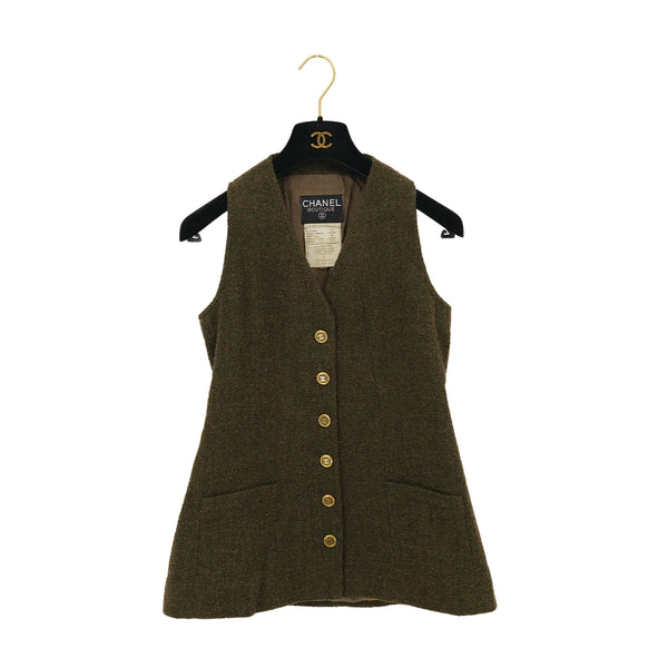CHANEL_VINTAGE_COCO_BUTTON_TWEED_VEST_KHAKI_WOOL_38_94A_RTW_90313365_japan