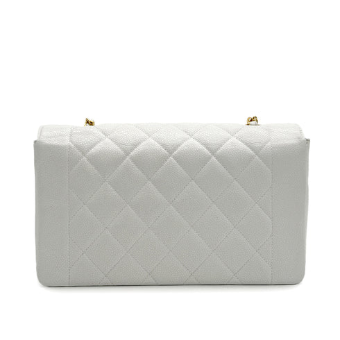 VINTAGE CHANEL DIANA MEDIUM CHAIN SHOULDER BAG WHITE CAVIAR SKIN GOLD HARDWARE 90313668