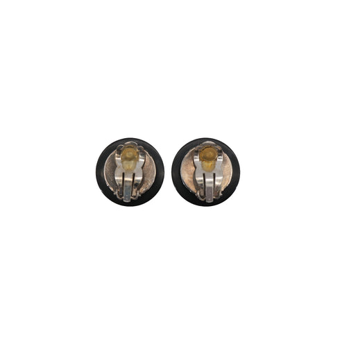 VINTAGE CHANEL EARRINGS COCOMARK ROUND RHINESTONE BLACK SILVER ACCESSORY 96P 90323140