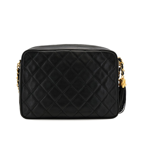 CHANEL VINTAGE MATELASSE FRINGE CHAIN SHOULDER BAG BLACK LAMB SKIN 90312507