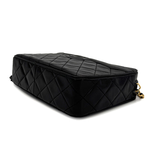 CHANEL VINTAGE MATELASSE FRINGE CHAIN SHOULDER BAG BLACK LAMB SKIN 90312507