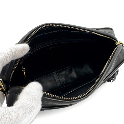 CHANEL VINTAGE MATELASSE FRINGE CHAIN SHOULDER BAG BLACK LAMB SKIN 90312507