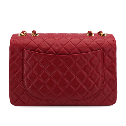 CHANEL VINTAGE MAXI MATELASSE 34 CHAIN SHOULDER BAG RED LAMB SKIN 90313554