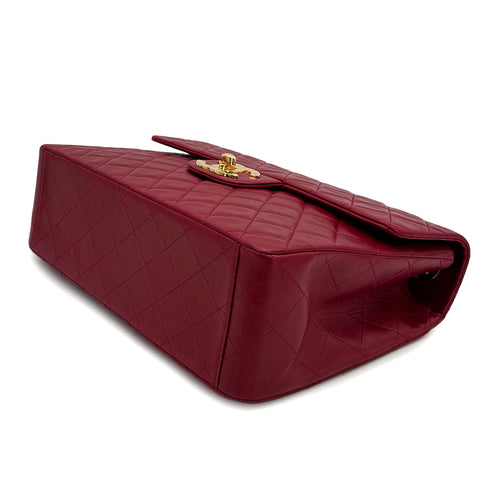 CHANEL VINTAGE MAXI MATELASSE 34 CHAIN SHOULDER BAG RED LAMB SKIN 90313554