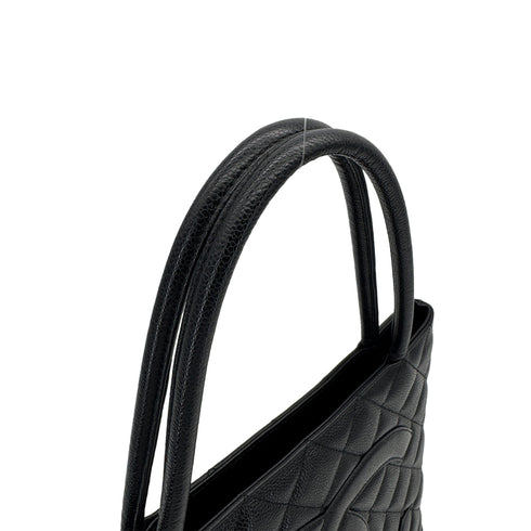 CHANEL VINTAGE MEDALLION TOTE BAG BLACK CAVIAR SKIN SILVER HARDWARE 90312616
