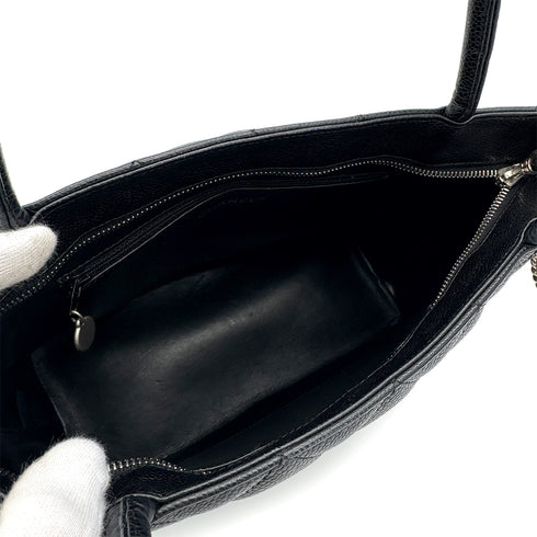 CHANEL VINTAGE MEDALLION TOTE BAG BLACK CAVIAR SKIN SILVER HARDWARE 90312616