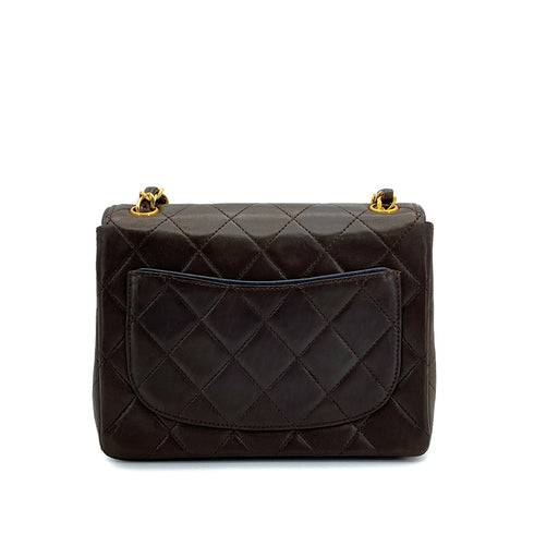 CHANEL VINTAGE MINI SQUARE 17 CHAIN SHOULDER BAG BROWN LAMB SKIN GOLD HARDWARE 90315025
