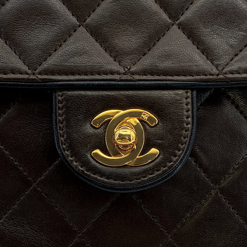 CHANEL VINTAGE MINI SQUARE 17 CHAIN SHOULDER BAG BROWN LAMB SKIN GOLD HARDWARE 90315025