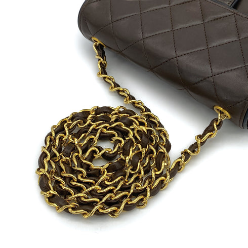 CHANEL VINTAGE MINI SQUARE 17 CHAIN SHOULDER BAG BROWN LAMB SKIN GOLD HARDWARE 90315025