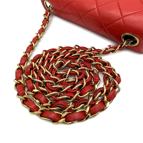 VINTAGE CHANEL MINI SQUARE 17 CHAIN SHOULDER BAG RED LAMB SKIN 90313672