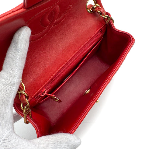 VINTAGE CHANEL MINI SQUARE 17 CHAIN SHOULDER BAG RED LAMB SKIN 90313672