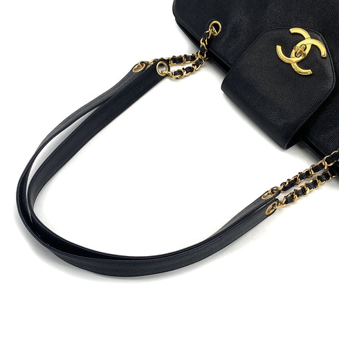 VINTAGE CHANEL SUPER MODEL CHAIN TOTE BAG BLACK CAVIAR SKIN GOLD HARDWARE 90313550