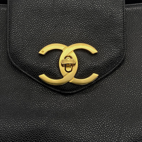VINTAGE CHANEL SUPER MODEL CHAIN TOTE BAG BLACK CAVIAR SKIN GOLD HARDWARE 90313550