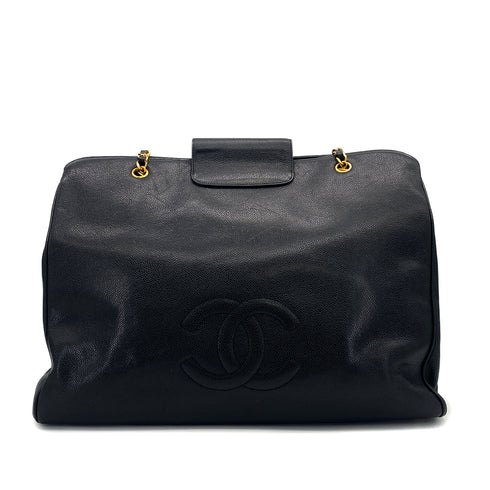 VINTAGE CHANEL SUPER MODEL CHAIN TOTE BAG BLACK CAVIAR SKIN GOLD HARDWARE 90313550