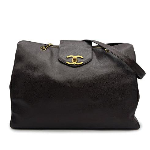 VINTAGE CHANEL SUPER MODEL CHAIN TOTE BAG BROWN CAVIAR SKIN GOLD HARDWARE 90317877