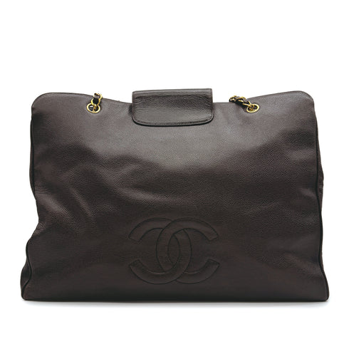 VINTAGE CHANEL SUPER MODEL CHAIN TOTE BAG BROWN CAVIAR SKIN GOLD HARDWARE 90317877