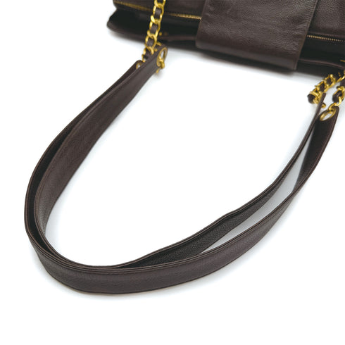 VINTAGE CHANEL SUPER MODEL CHAIN TOTE BAG BROWN CAVIAR SKIN GOLD HARDWARE 90317877