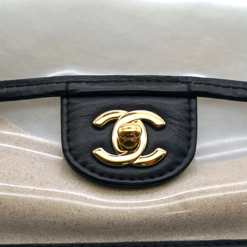 CHANEL SAND BY THE SEA CHAIN SHOULDER BAG BALCK CLEAR VINYL SAND LAMB SKIN GOLD HARDWARE 90341909