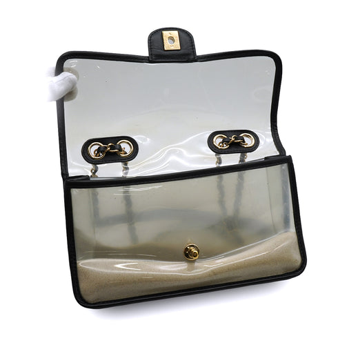 CHANEL SAND BY THE SEA CHAIN SHOULDER BAG BALCK CLEAR VINYL SAND LAMB SKIN GOLD HARDWARE 90341909